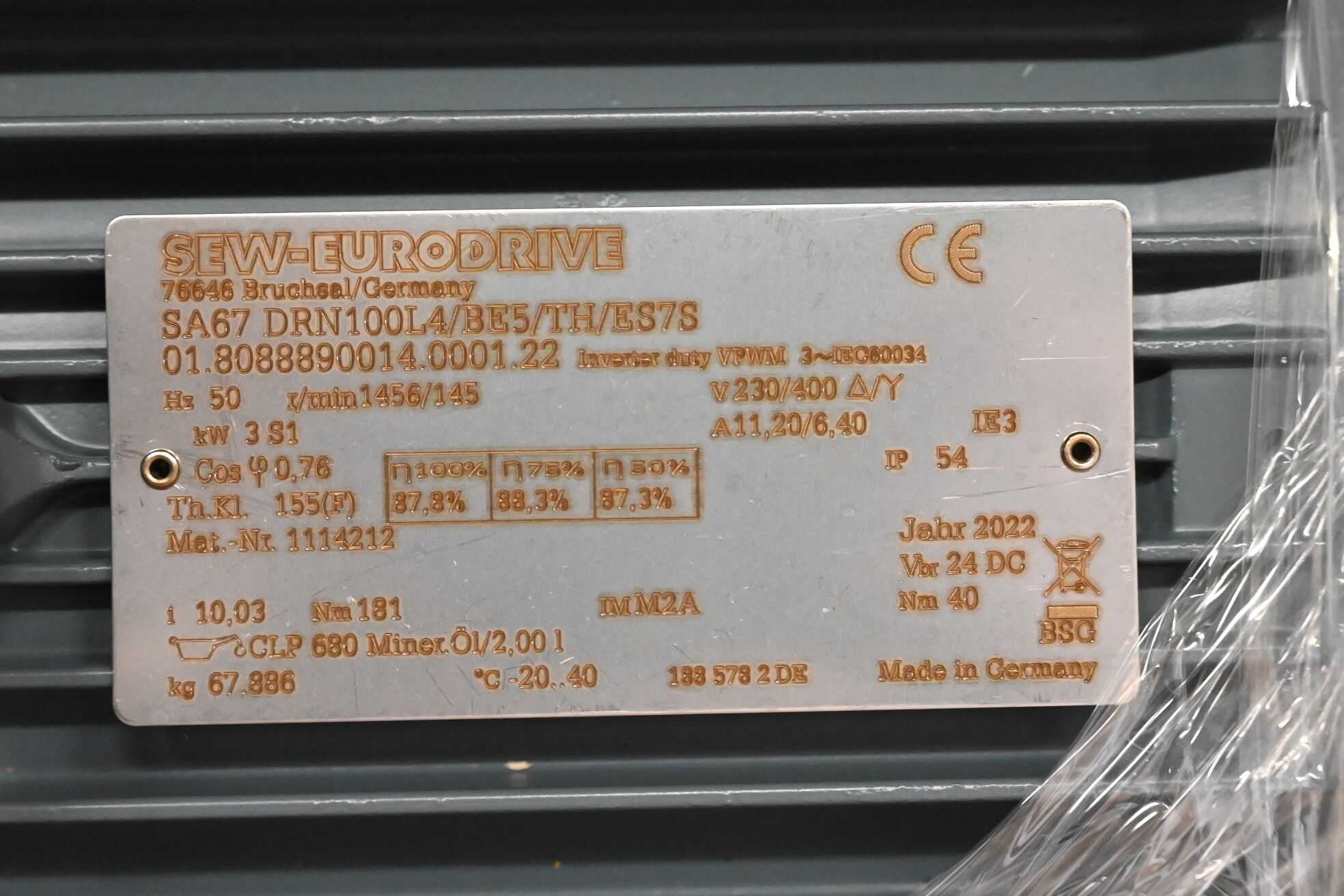 SEW-Eurodrive Getriebemotor SA67 DRN100L4/BE5/TF/ES7S / SA67DRN100L4/BE5/TF/ES7S