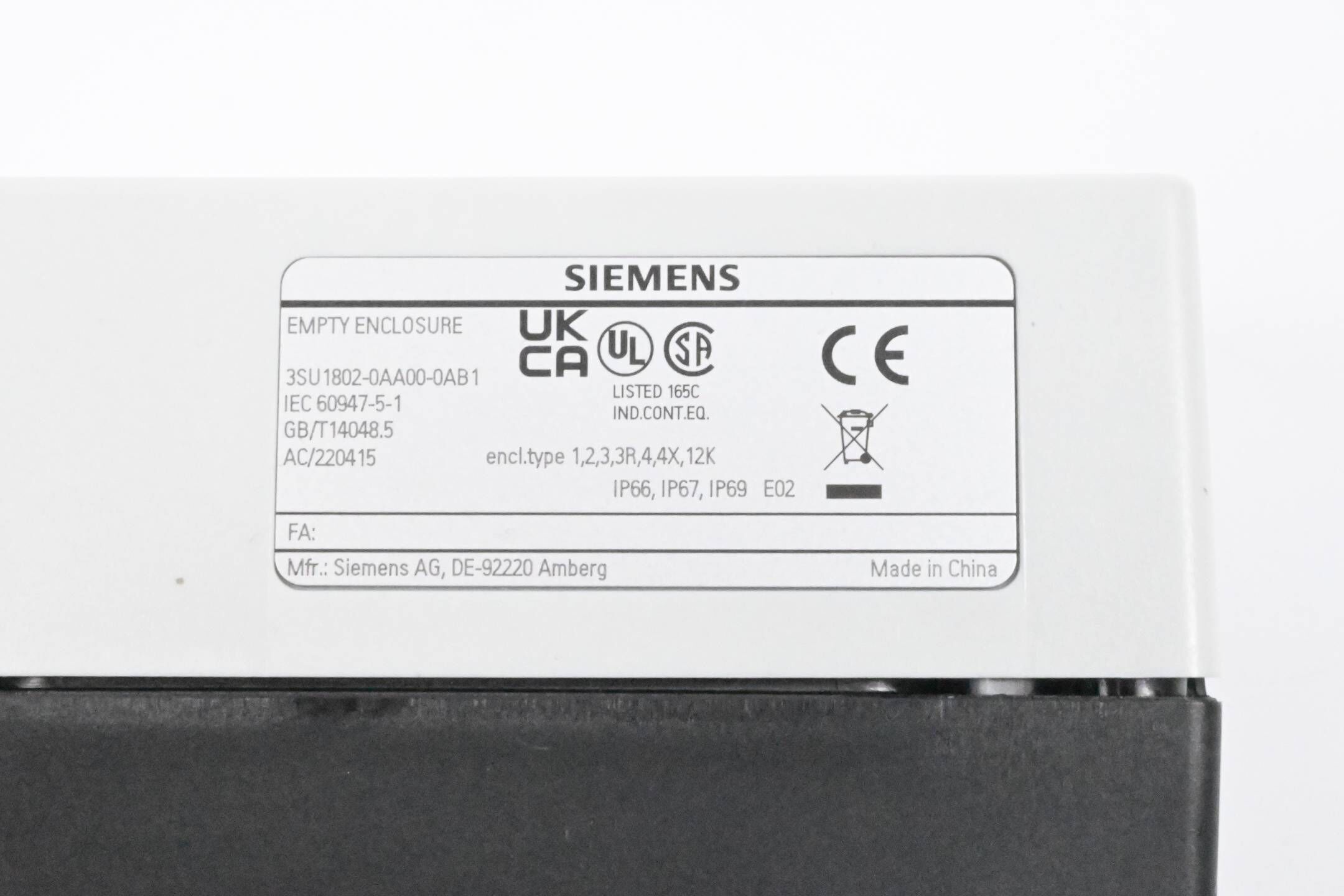 Siemens Gehäuse für Befehlsgeräte 3SU1802-0AA00-0AB1