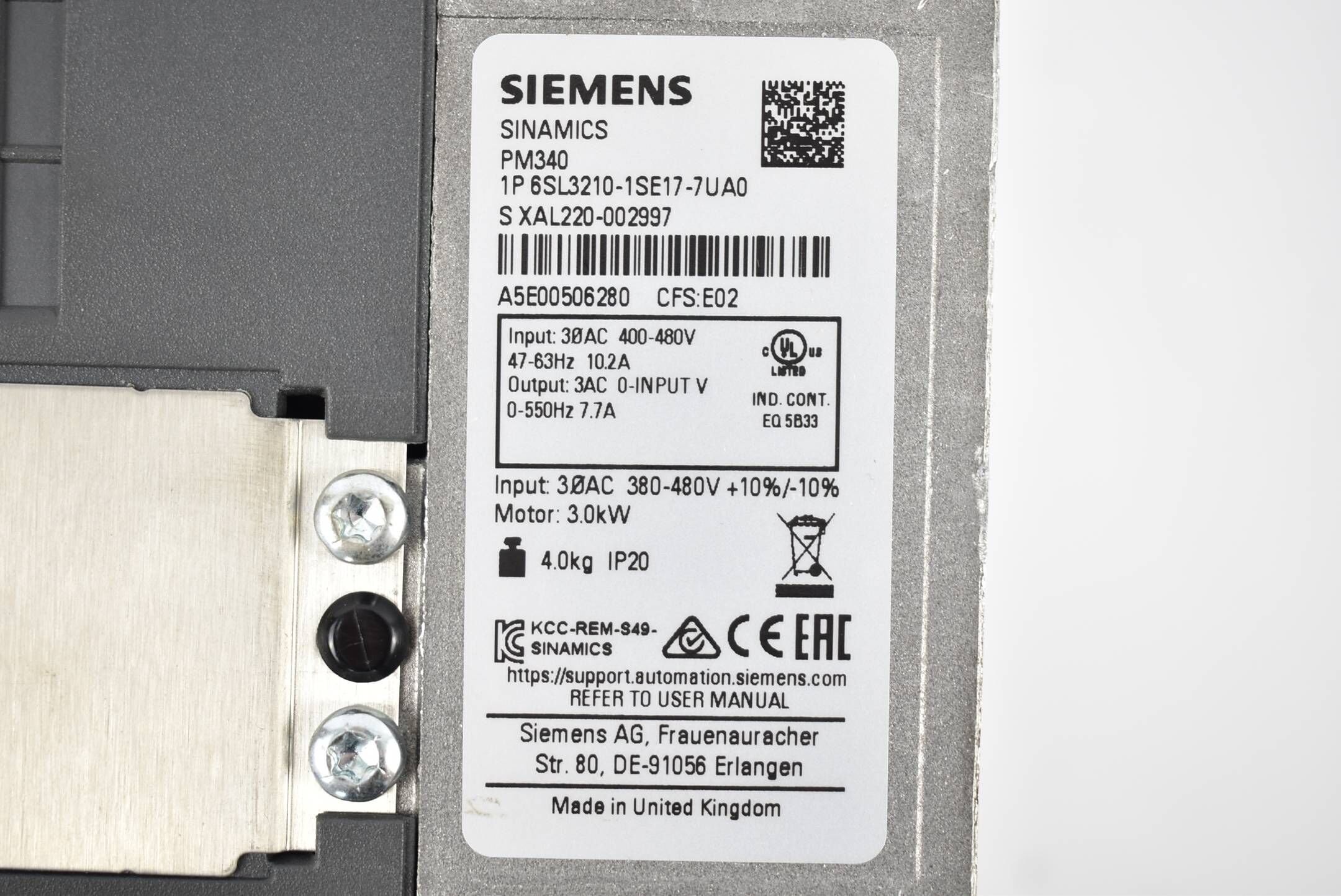 Siemens Sinamics S120 Power PM340 6SL3210-1SE17-7UA0 ( 6SL3 210-1SE17-7UA0 ) E02