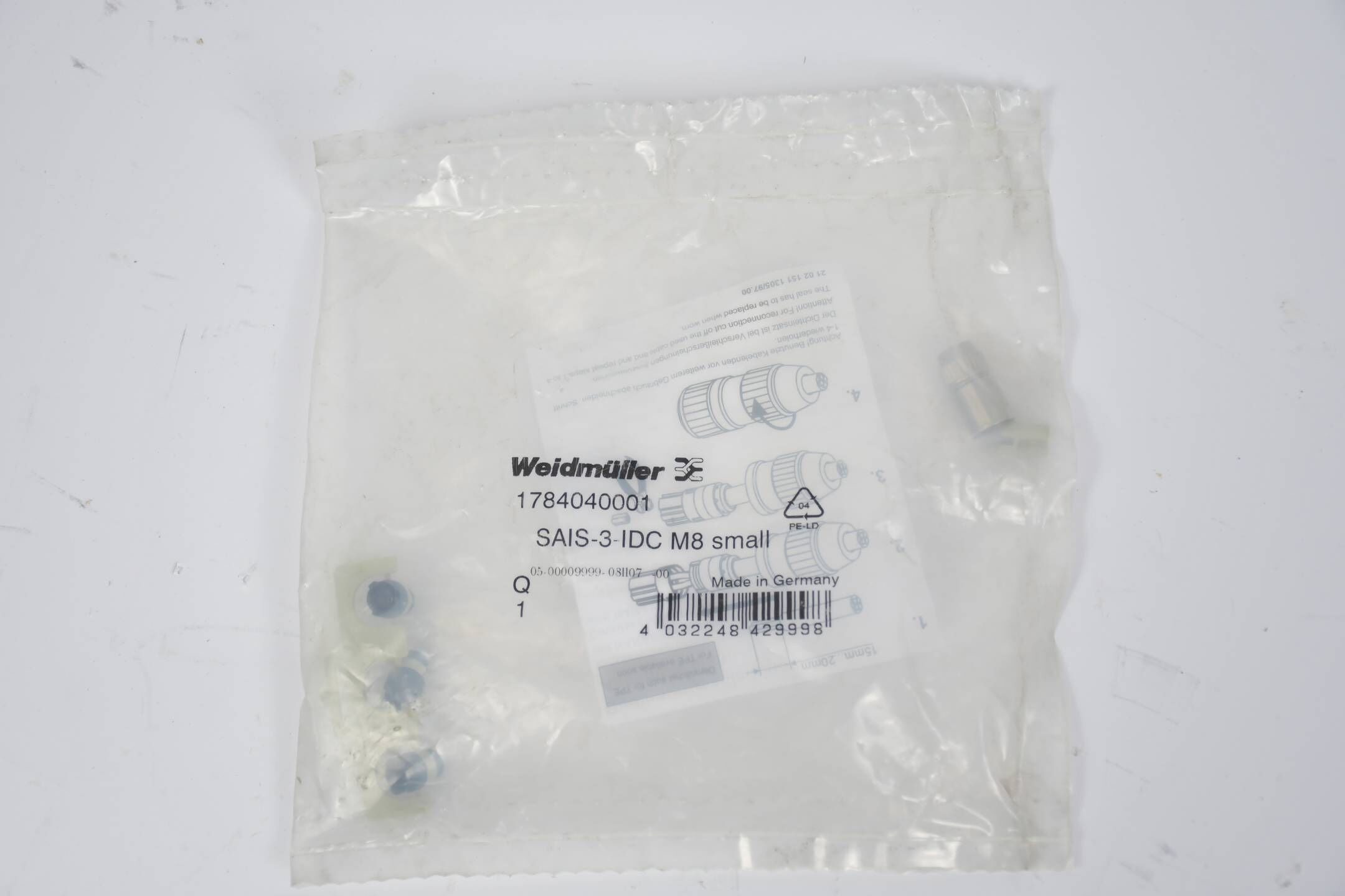 Weidmüller freikonfektionierbarer Steckverbinder SAIS-3-IDC M8 small 1784040001