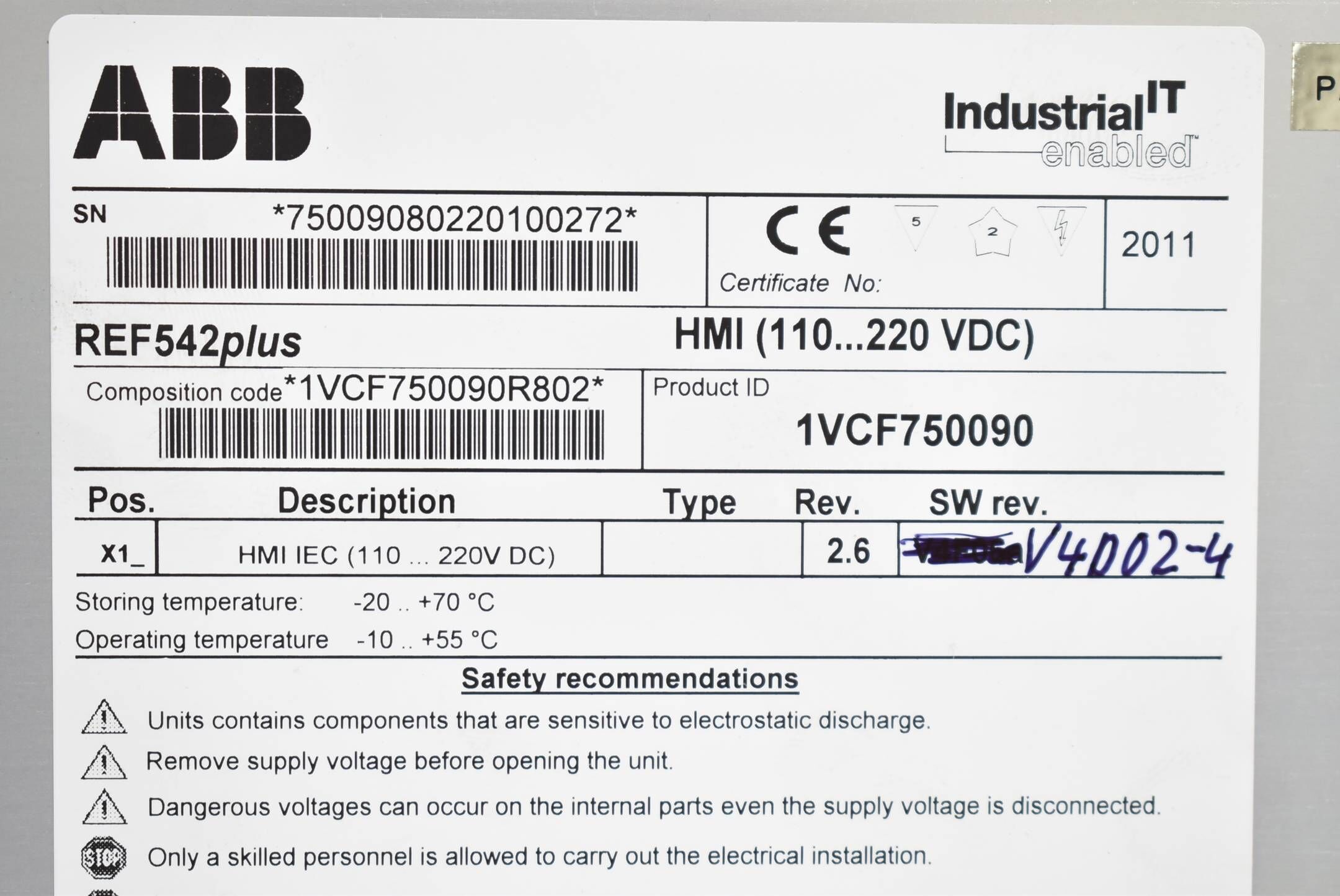 ABB REF542plus Bedienpanel HMI IEC 110-220VDC ( 1VCF750090R802 )